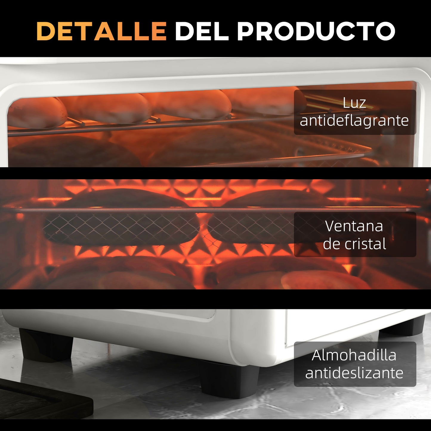 Homcom Horno Eléctrico Multifunción De Sobremesa 13l 1200w Blanco_3