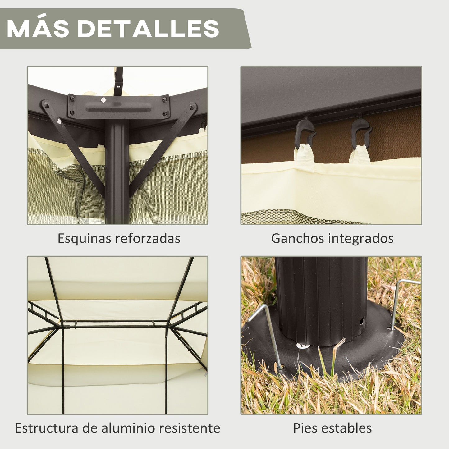 Outsunny Cenador De Jardín 4x3 M Con Doble Techo 4 Cortinas 4 Mosquiteras Crema_5
