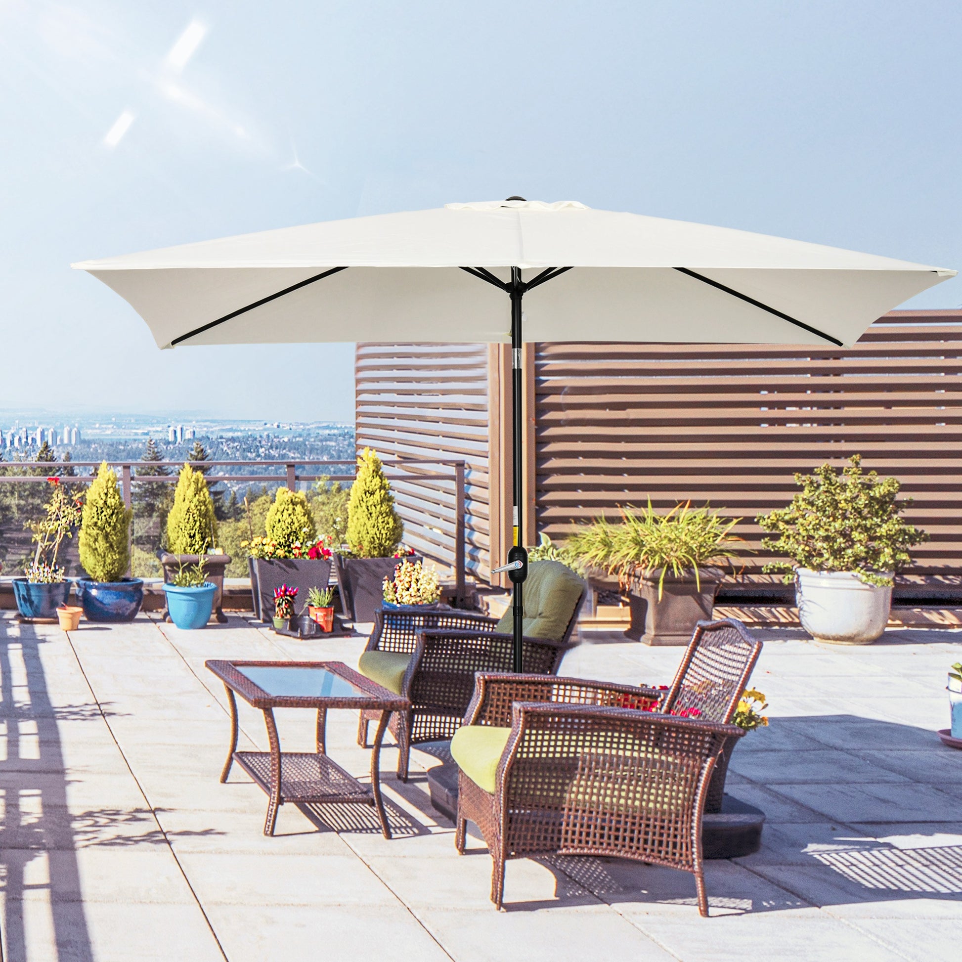 Outsunny Sombrilla Jardín Aluminio 200x300x253 Cm Inclinable Con Manivela Crema_1