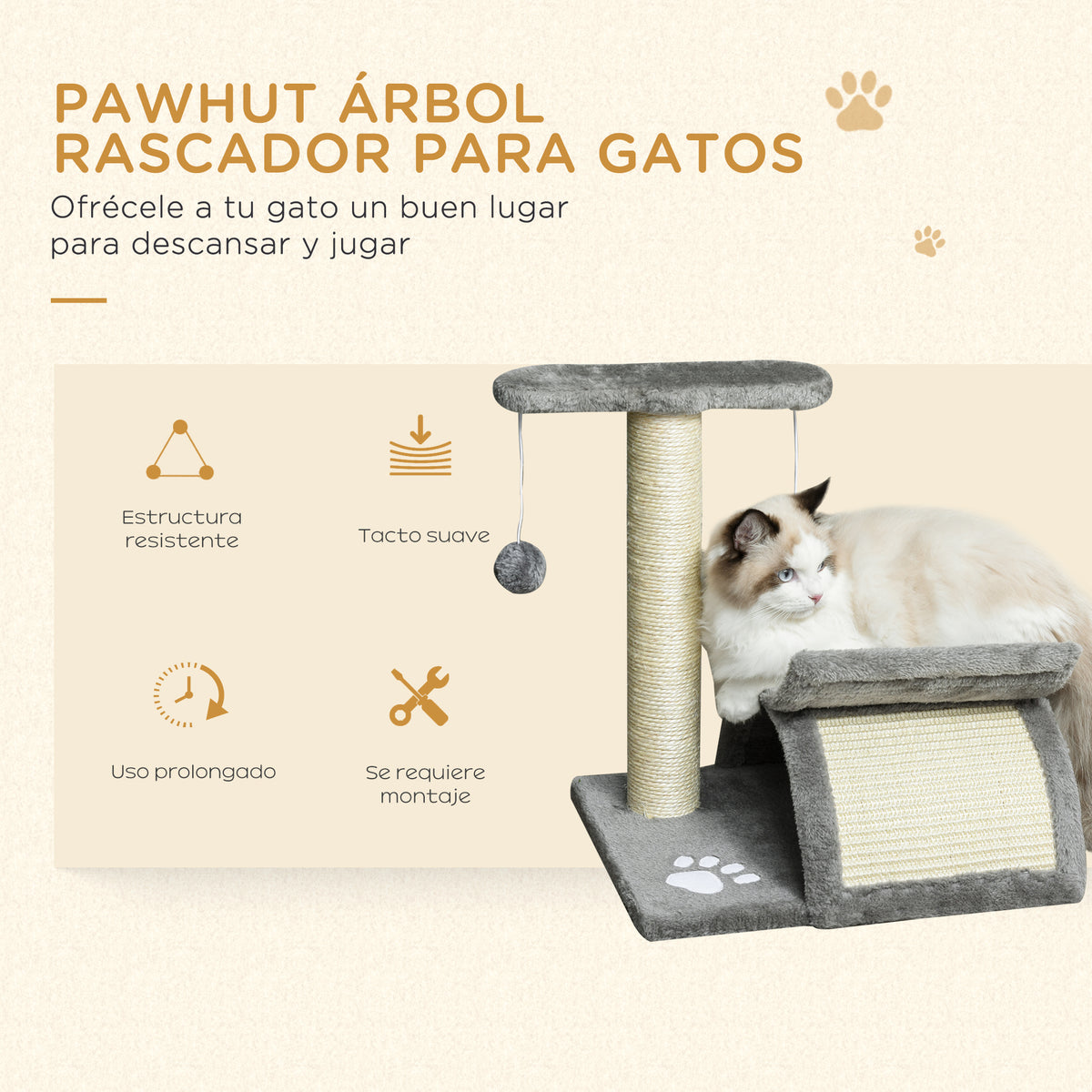 Pawhut Árbol Rascador Para Gatos Pequeños 43 Cm Con Poste Giratorio Con Bolas_3