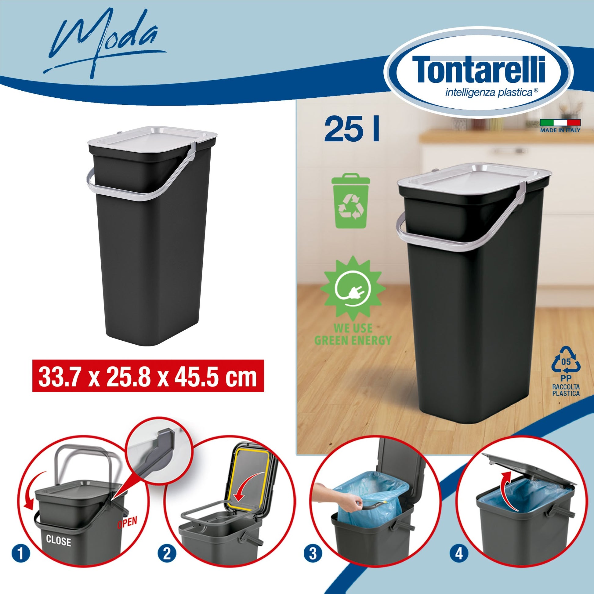 Papelera moda 25l Con Asa (cubo Negro-tapa Blanco)_1