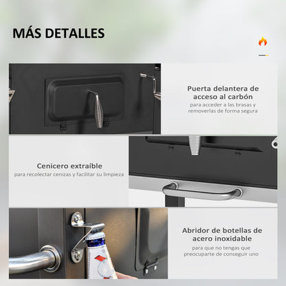 Outsunny Barbacoa De Carbón Con Ruedas Barbacoa Con Tapa 113x65x108 Cm Negro_5