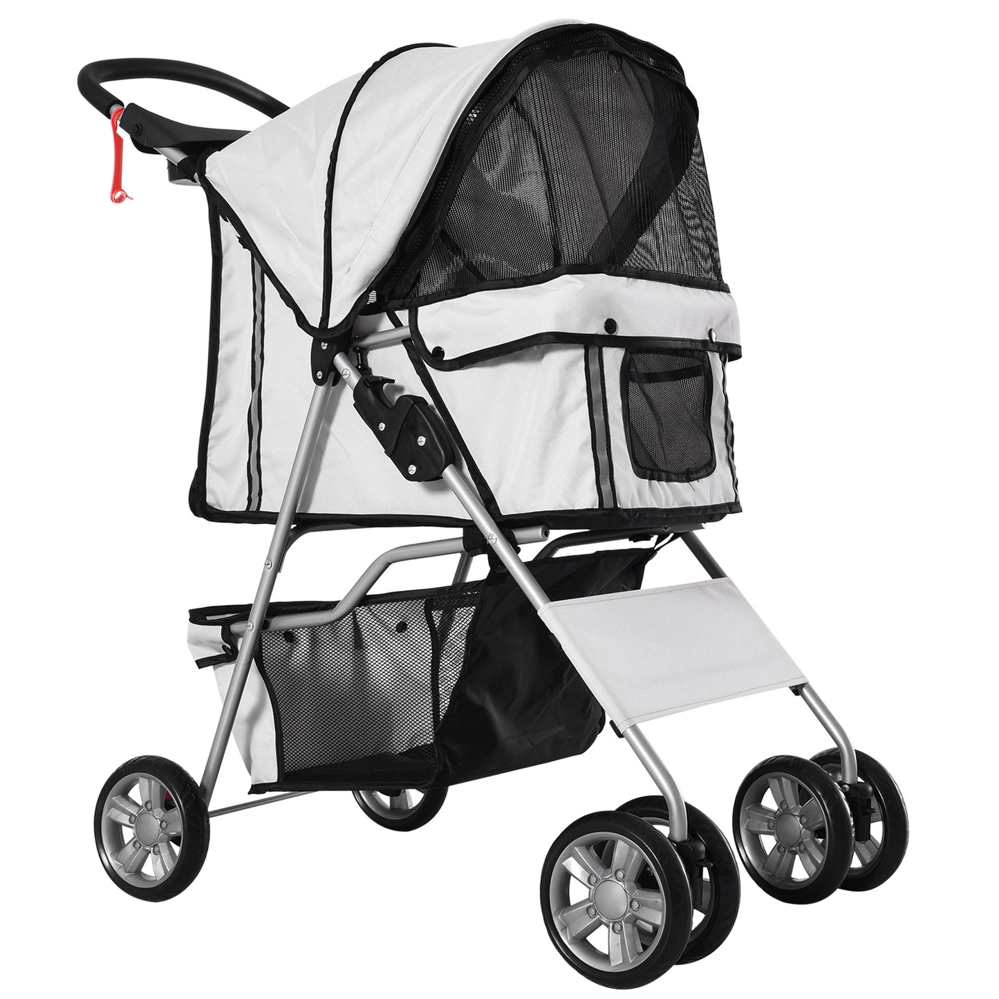 Pawhut Carrito Para Perros Plegable Con Toldo Ajustable 75x45x97 Cm Gris_0