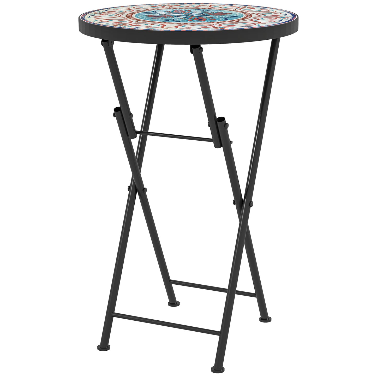 Outsunny Mesa Auxiliar Redonda Plegable Con Encimera De Mosaico Multicolor_0