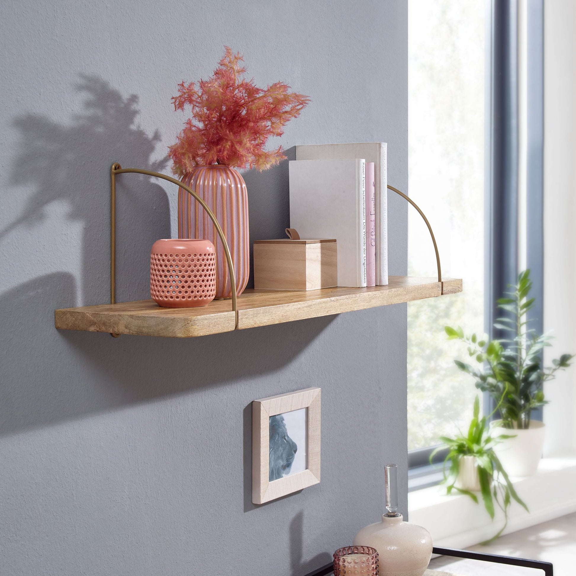 Estantería De Pared 80x25x22 Cm Madera Maciza De Mango Y Metal Industrial_1