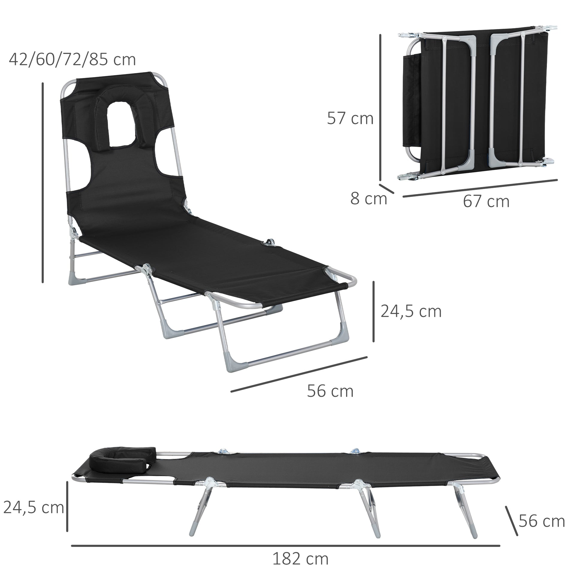Outsunny Tumbona Reclinable Y Plegable De Jardín Con Respaldo Ajustable Negro_2