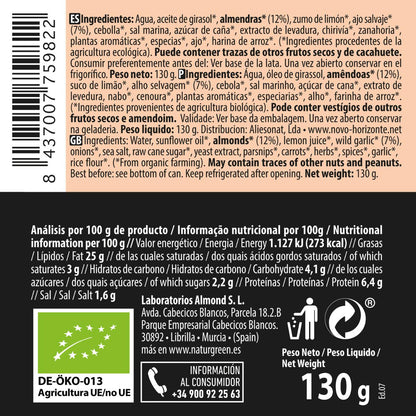 Creme de Paté de Amêndoa e Alho Selvagem Naturgreen 130 g