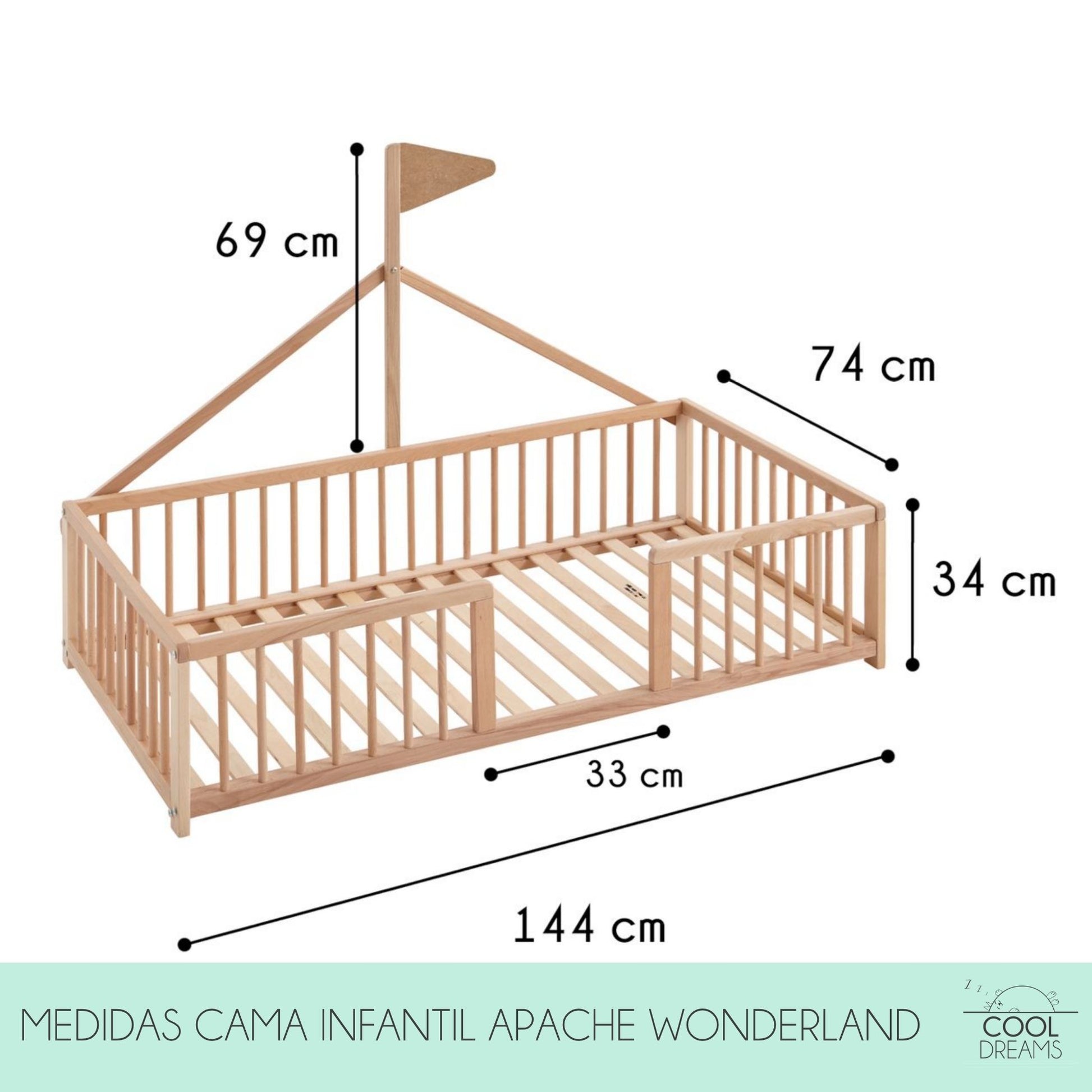 Cama Montessori Apache 140×70 Cm, Madera De Haya Con Colchón Morfeo Y Funda Impermeable, Color Natural_5