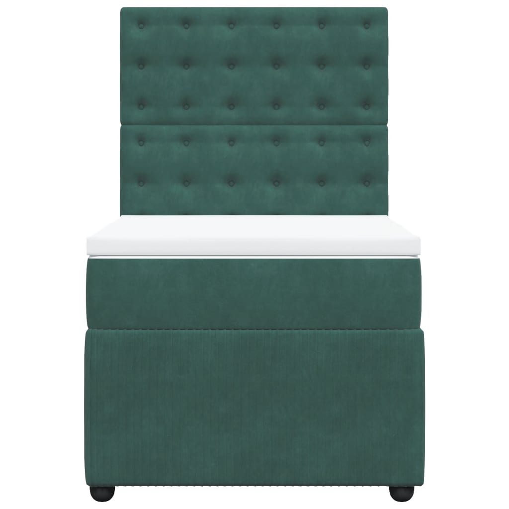 Cama Box Spring Con Colchón Terciopelo Verde Oscuro 90x190 Cm / Vetonek_3