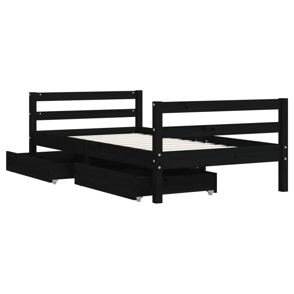 Vidaxl Estructura Cama Infantil Y Cajones Madera Pino Negro 80x160 Cm_3