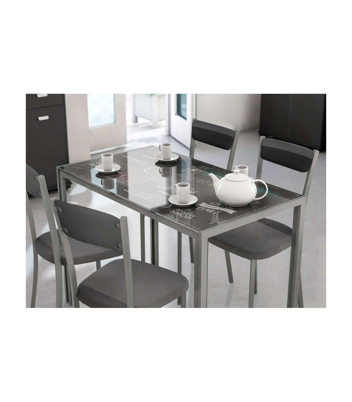 Mesa Para Cocina, Comedor Fija Md-coco Acabado Cristal Negro, 105cm(ancho) 75cm(altura) 60cm(fondo)._1