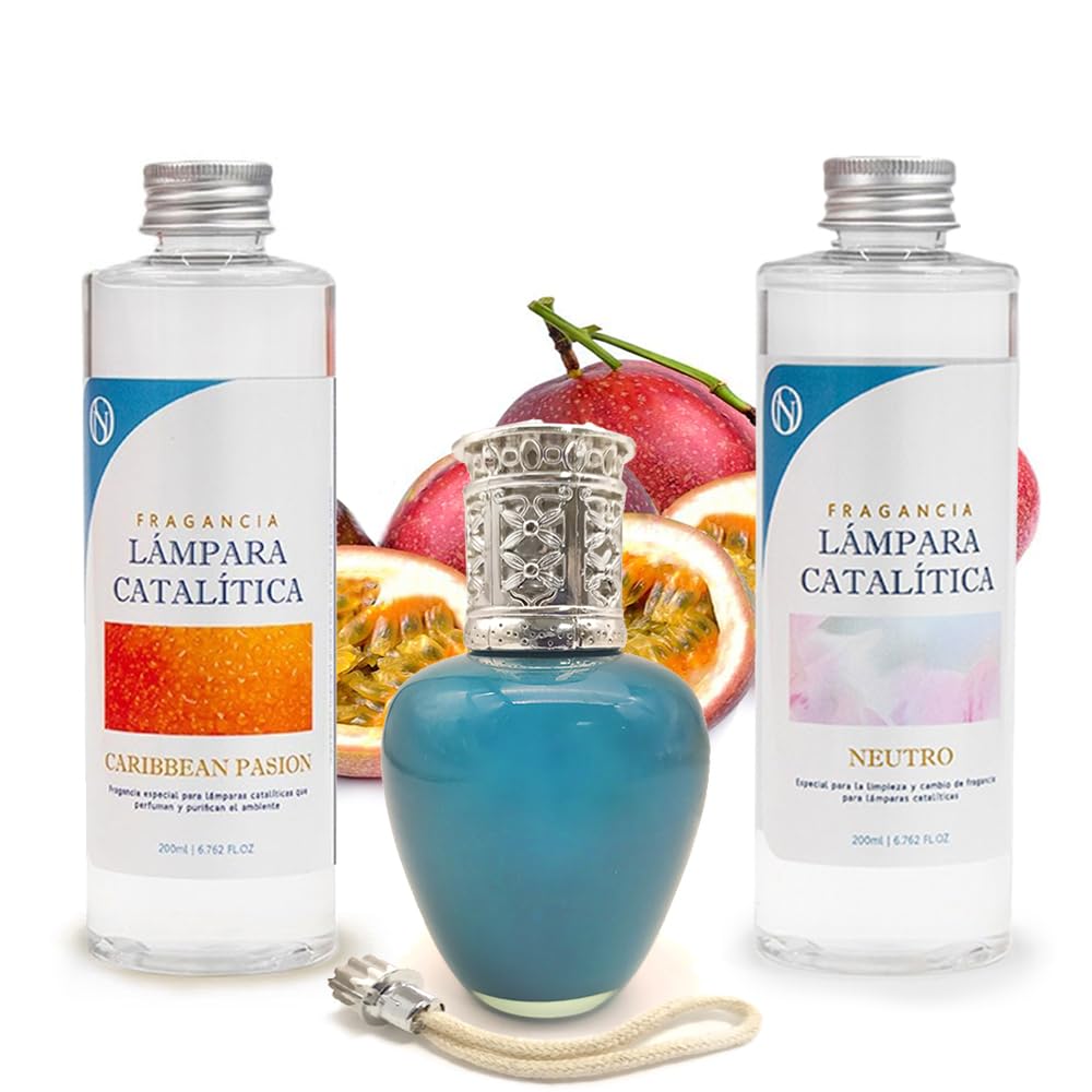 Pack Ahorro Lámpara Catalítica Aqua Marina + Fragancia Caribbean Passion 500ml + Limpiador Neutro 200ml + Mecha Repuesto_0