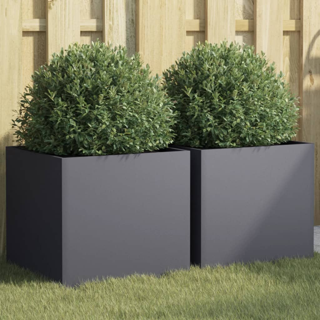 Jardineras 2 Unidades Acero Gris Antracita 42x40x39 Cm_1