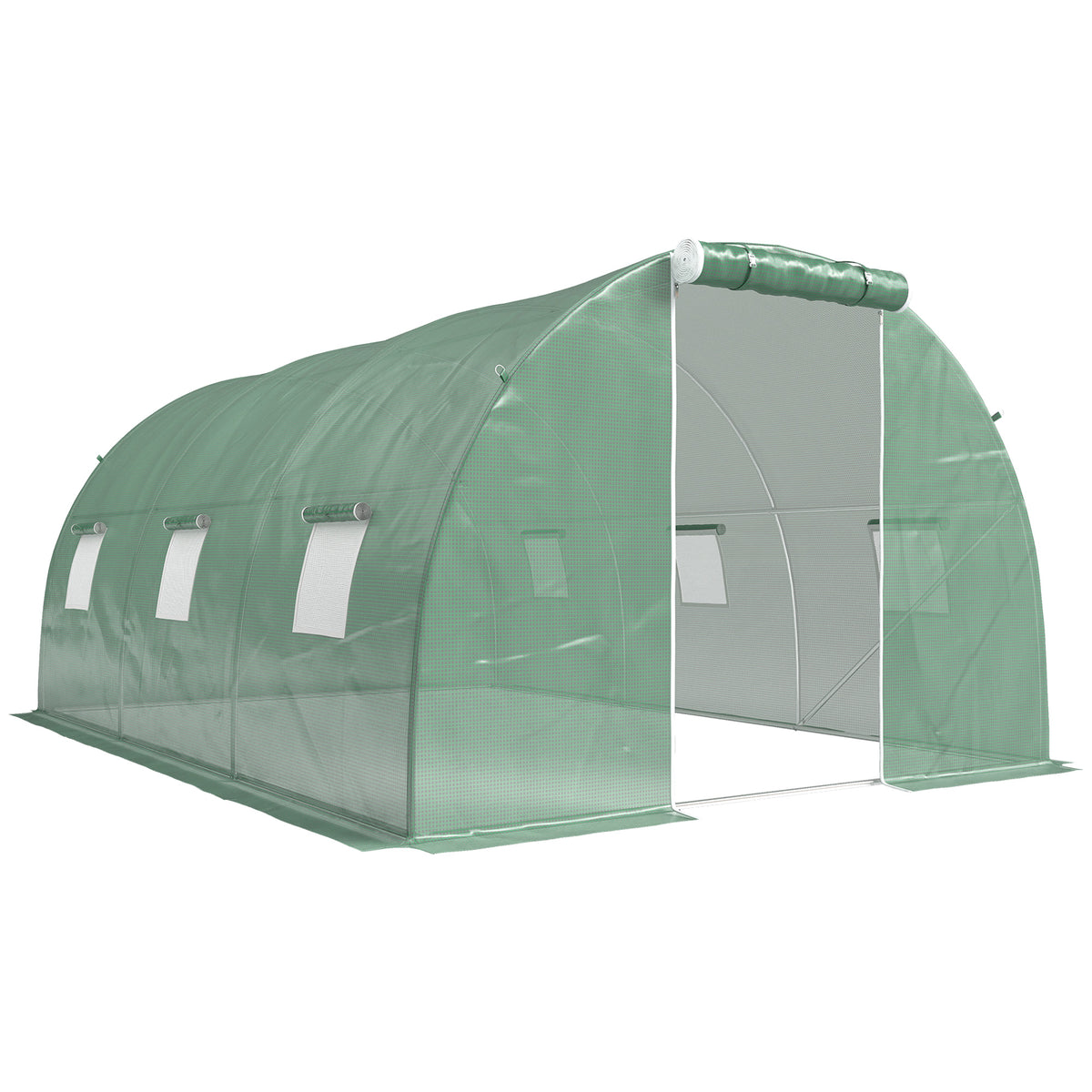 Invernadero De Túnel Outsunny Pe, Acero Galvanizado Verde 450x300x200 Cm_0