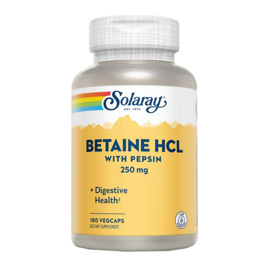 Cloridrato de Betaína com Pepsina 250 mg - Digestão Saudável - 180 Cápsulas Solaray