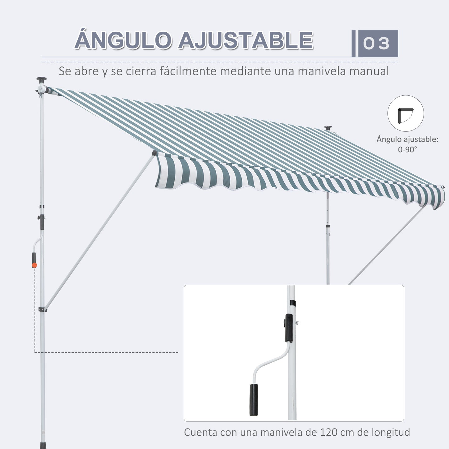 Outsunny Toldo Manual Retráctil 300x150x170-280 Cm Con Altura Ajustable Verde_5