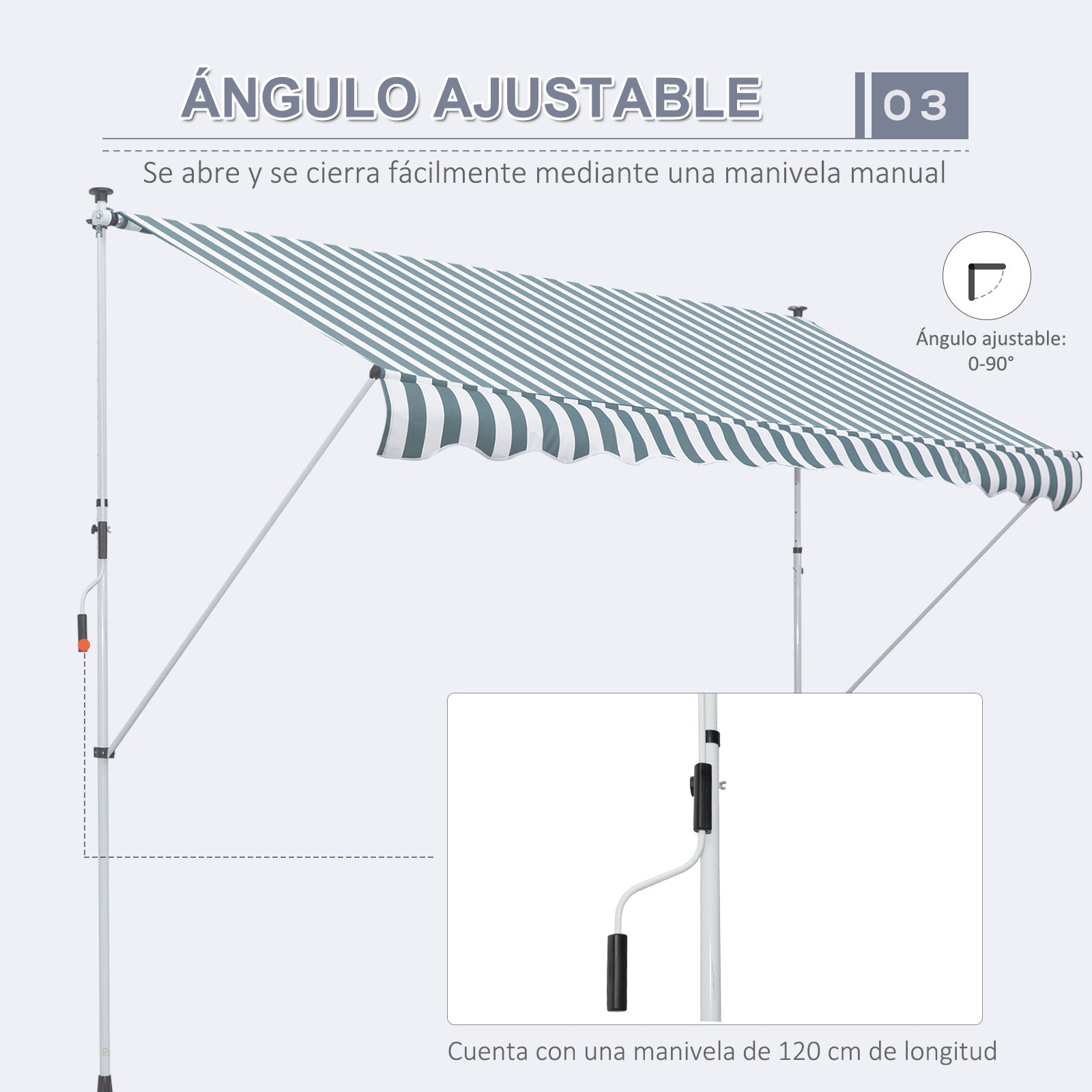 Outsunny Toldo Manual Retráctil 300x150x170-280 Cm Con Altura Ajustable Verde_5