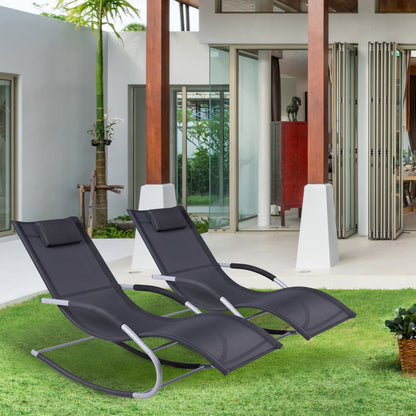 Outsunny Conjunto De 2 Mecedoras De Exterior Con Reposacabezas 63x144x84cm Negro_1