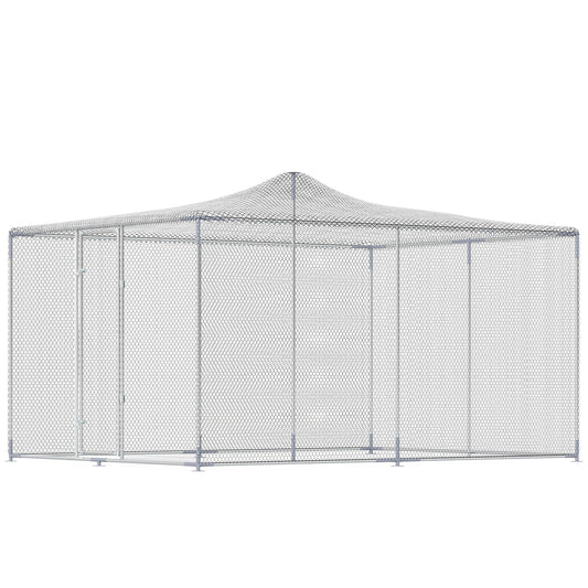 Pawhut Gallinero Para Exterior Grande Con Doble Cierre 4x3x1,97 M 12 M² Plata_0