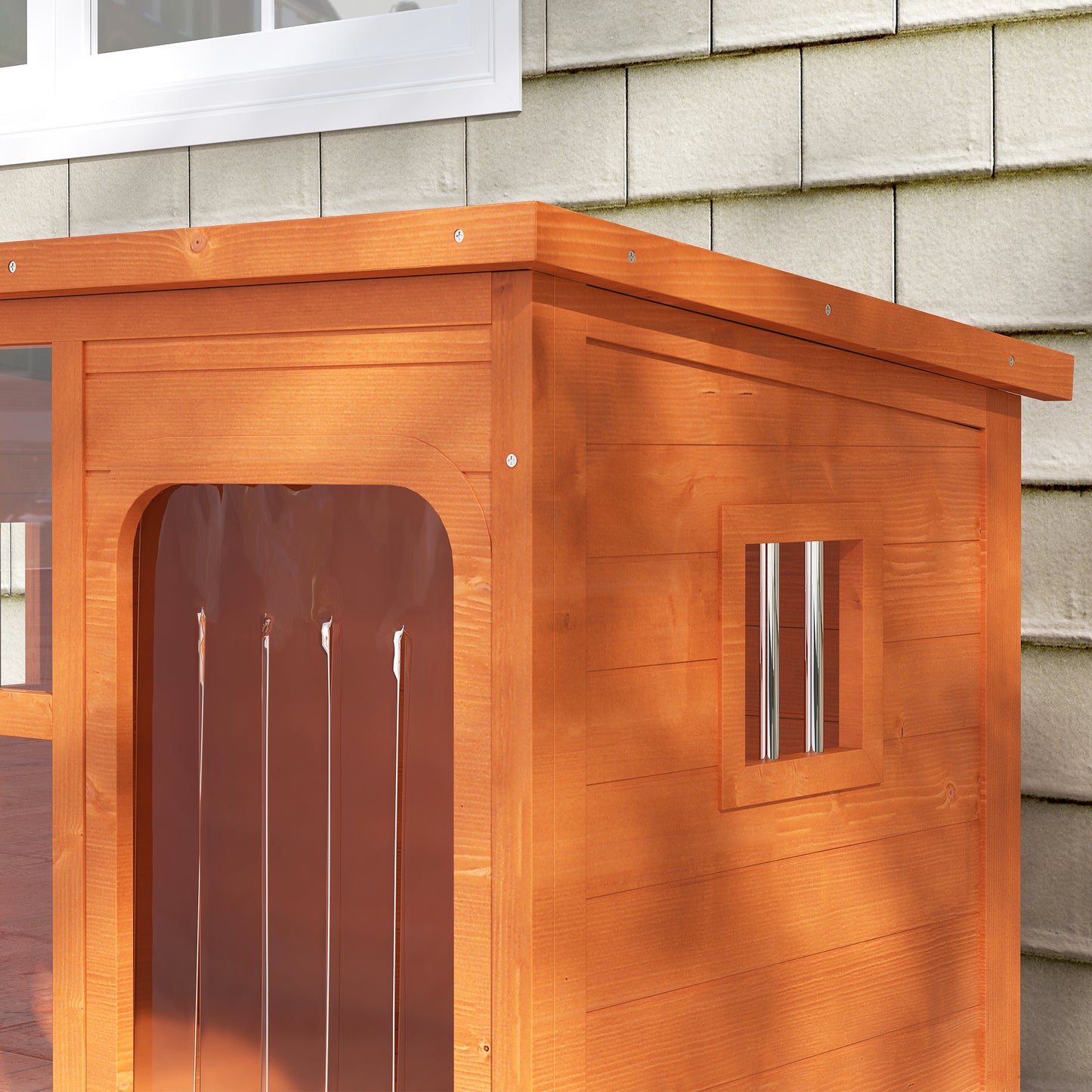 Pawhut Caseta Para Perros Exterior Con Techo Asfáltico Abatible Madera Natural_4