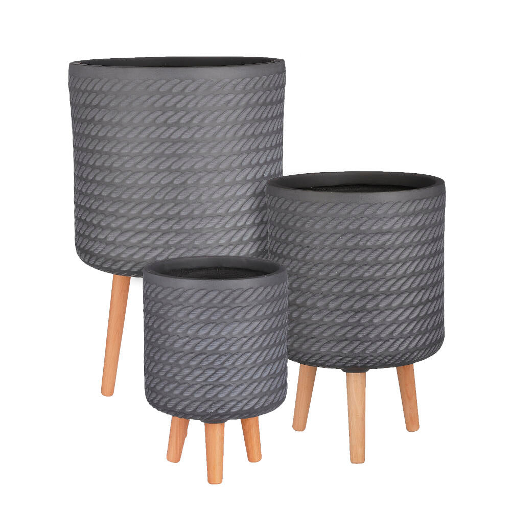 Macetero De Fibra Color Gris Con Patas 46x30cm_0