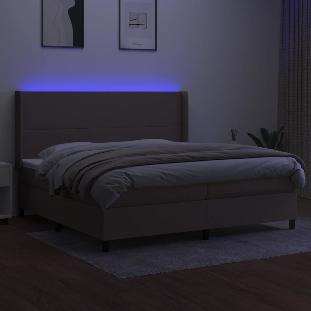 Cama Box Spring Colchón Y Luces Led Tela Gris Taupe 200x200 Cm / Vetonek_2