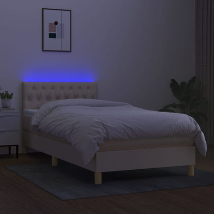 Cama Box Spring Con Colchón Y Led Tela Crema 90x190 Cm / Vetonek_4