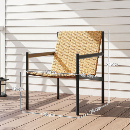 Outsunny Silla De Ratán De Jardín Individual Con Reposabrazos Respaldo Inclinado_2