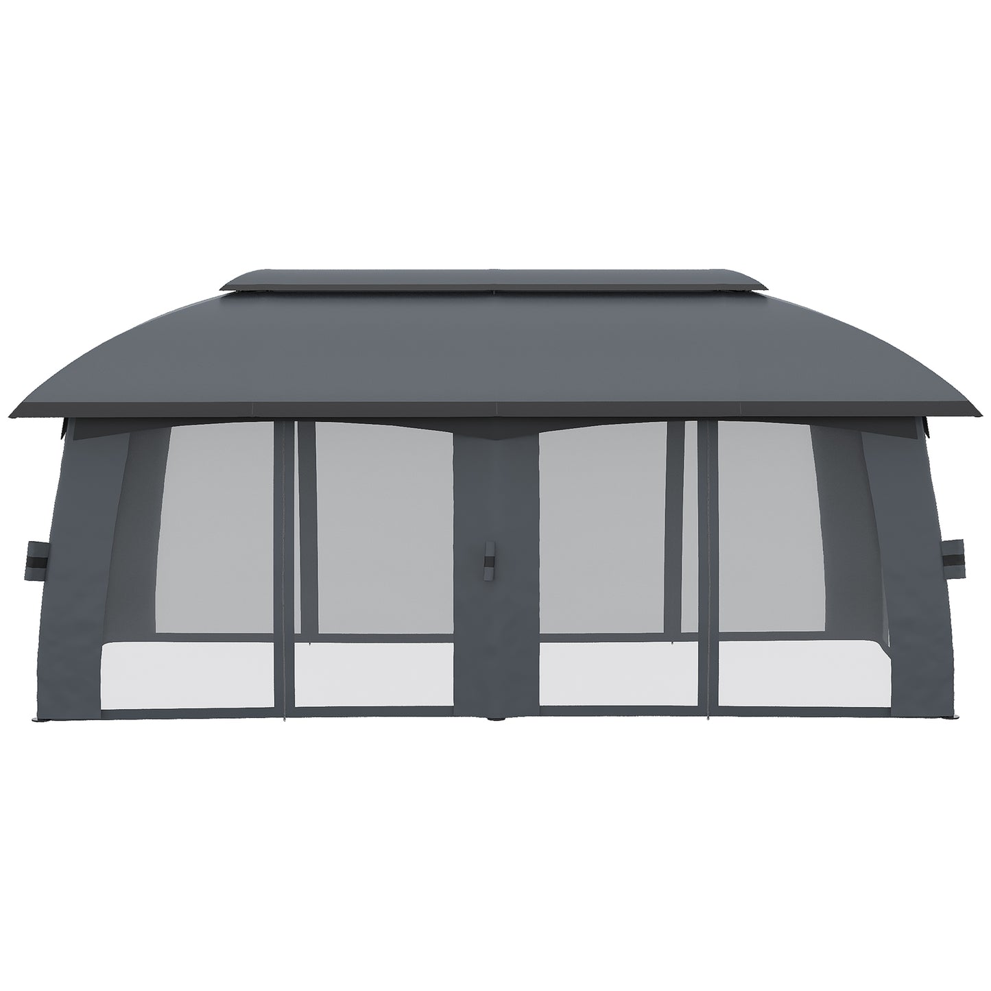 Outsunny Cenador Jardín 3x6 M Con Doble Techo Y 6 Cortinas Mosquiteras Gris_3