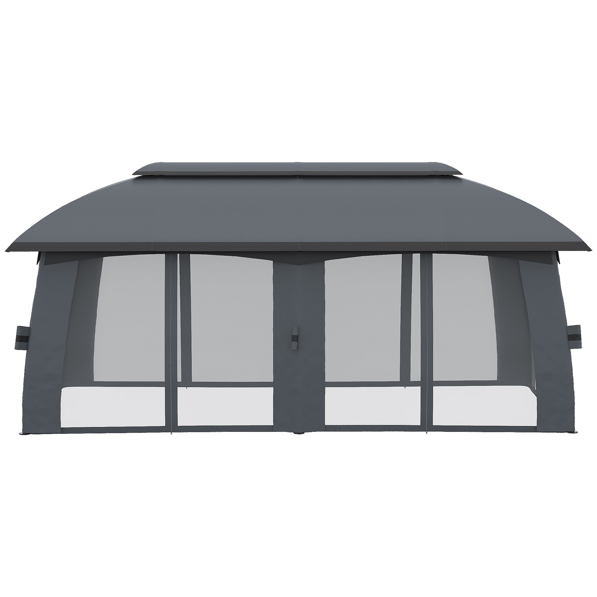 Outsunny Cenador Jardín 3x6 M Con Doble Techo Y 6 Cortinas Mosquiteras Gris_3