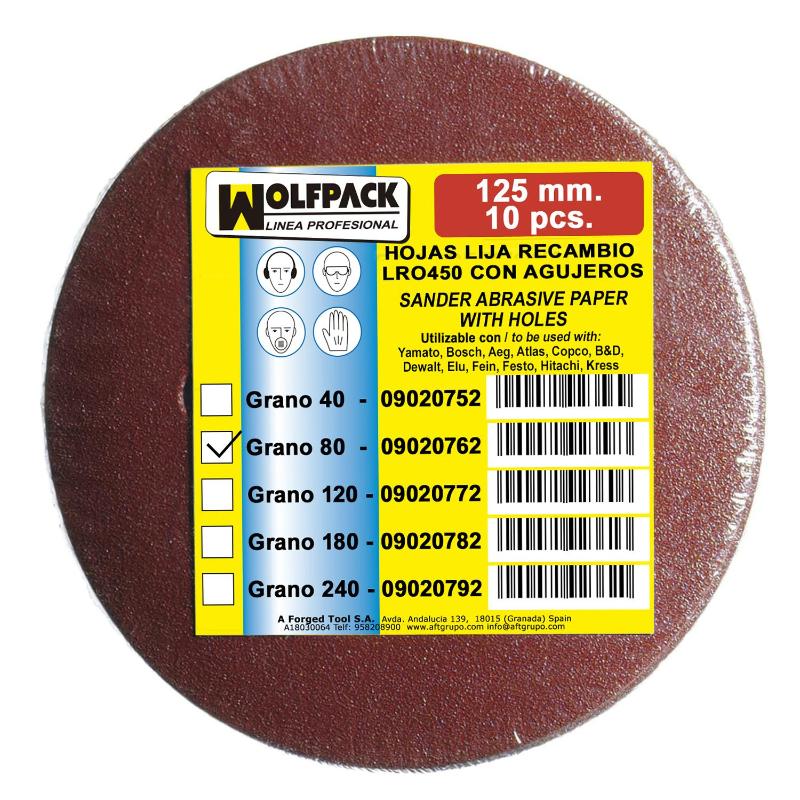 Lija Recambio Velcro Disco Ø 125 Mm. Con Agujeros Grano  80 (10 Piezas)