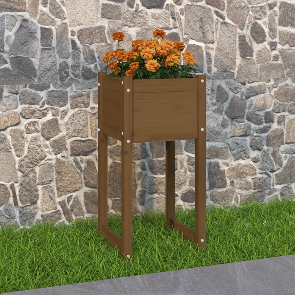 Jardinera Madera Maciza De Pino Marrón Miel 40x40x81 Cm_1