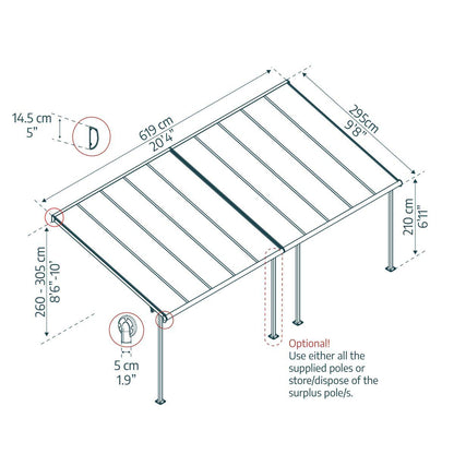 Pérgola anexa Capri 299x619 cm cinzento Canopia da Palram