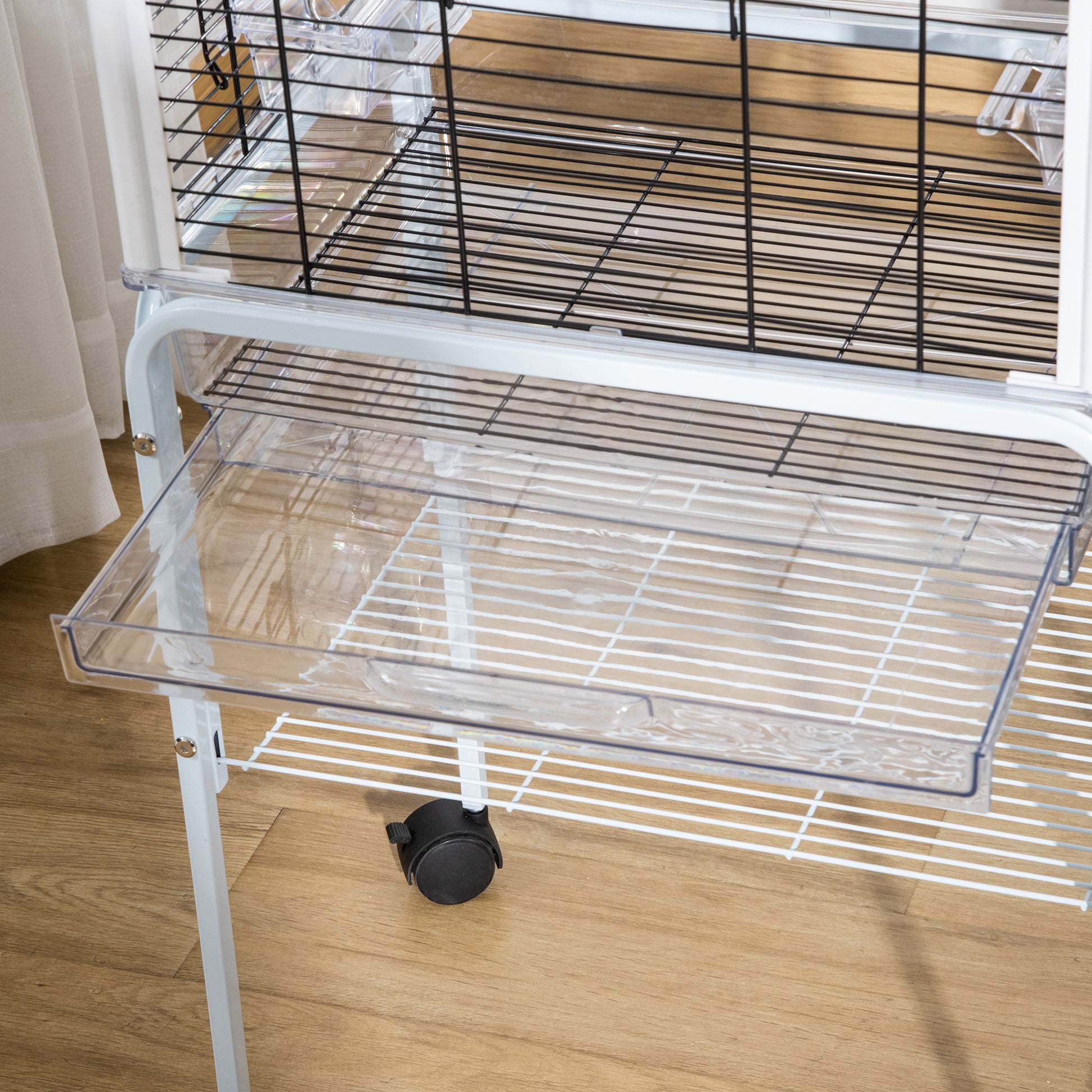 Pawhut Jaula Pájaros Con Soporte Desmontable Y 4 Ruedas 47x35x106,5 Cm Blanco_3