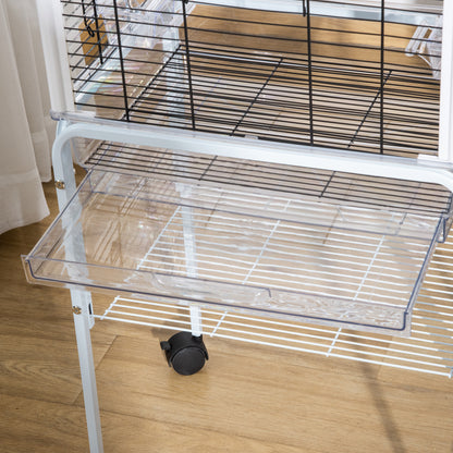 Pawhut Jaula Pájaros Con Soporte Desmontable Y 4 Ruedas 47x35x106,5 Cm Blanco_3