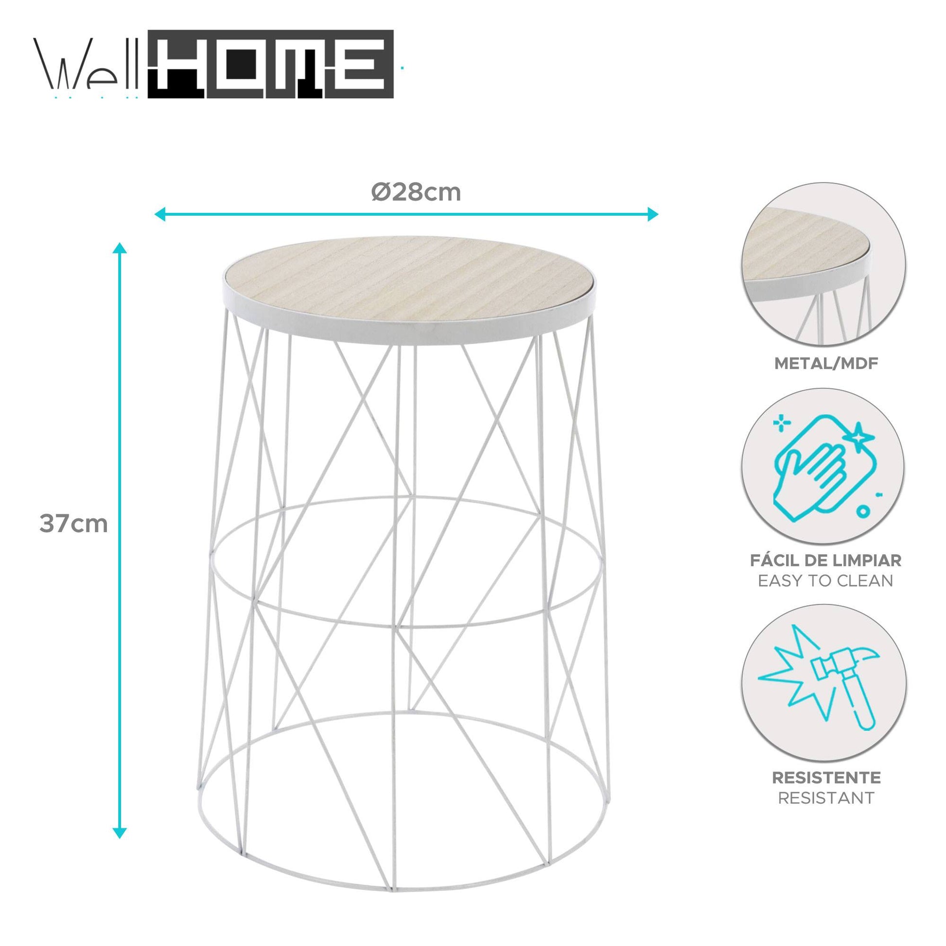 Well Home Mesa Auxiliar En Metal Color Blanco Ø28x37cm_1
