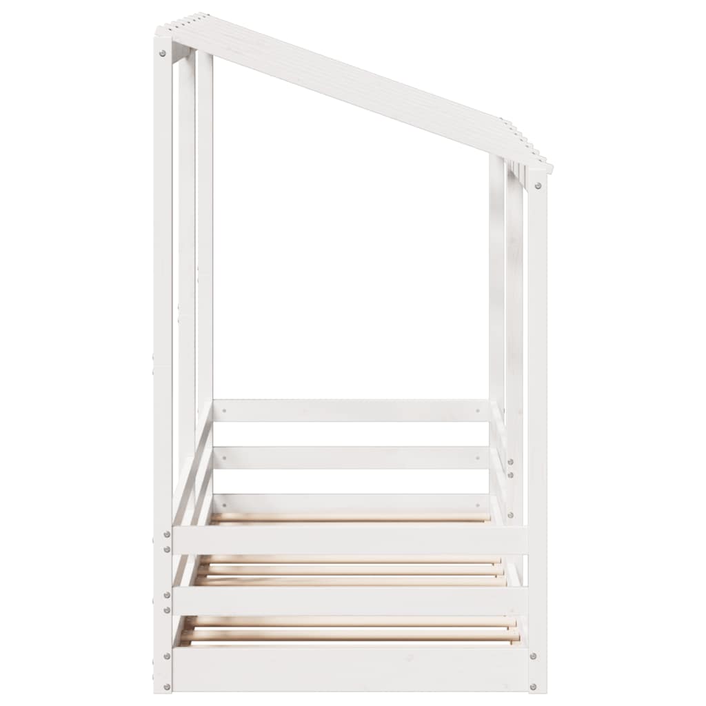 Cama Infantil Con Techo Madera Maciza Pino Blanco 75x190 Cm_4