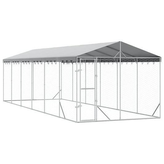 Perrera De Exterior Con Techo Acero Galvanizado Plata 3x9x2,5 M_0