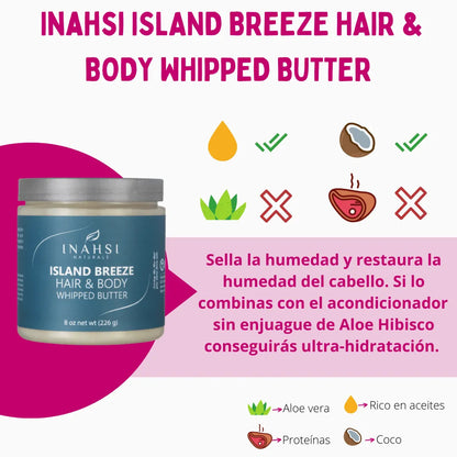 Crema De Peinar Island Breeze Hair & Body Whipped Butter Inahsi Naturals 226g_1