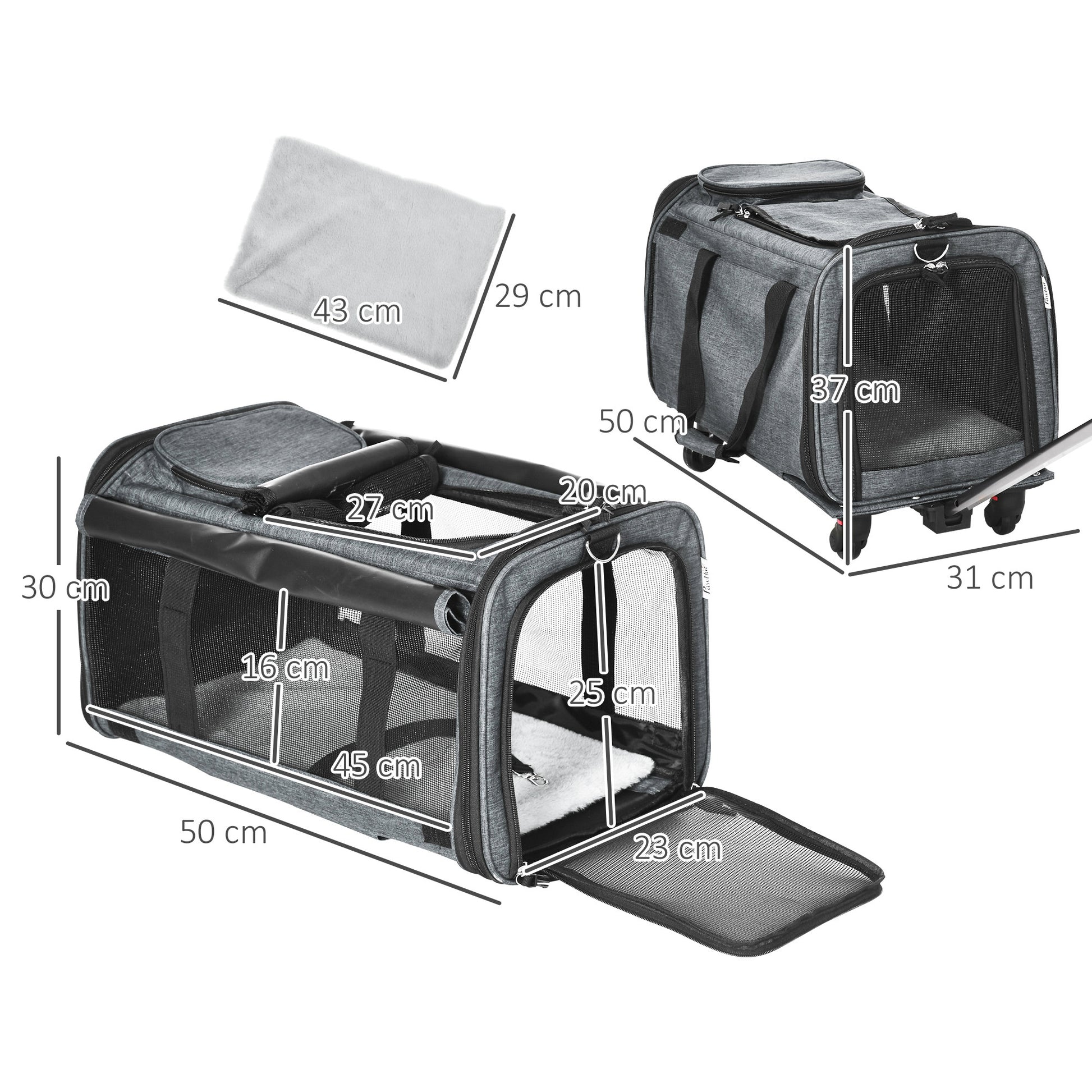 Pawhut 4 En 1 Transportadora Para Mascotas Con Ruedas 50x31x37 Cm Gris_2
