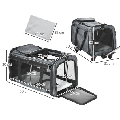 Pawhut 4 En 1 Transportadora Para Mascotas Con Ruedas 50x31x37 Cm Gris_2