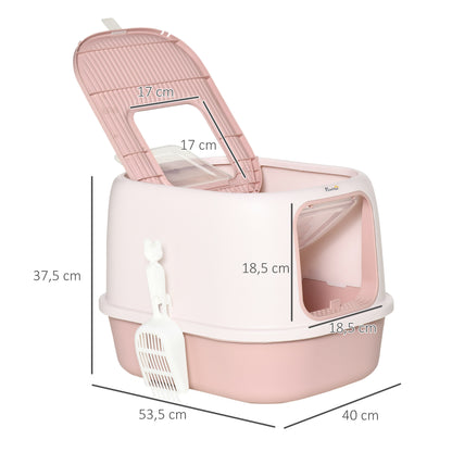 Pawhut Arenero Gatos Con Puerta Bandeja Extraíble Y Pala 40x53,5x37,5 Cm Rosa_2
