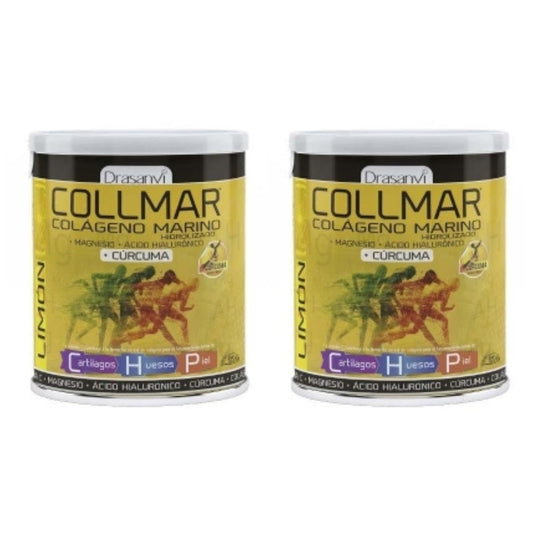Embalagem de 2 Colagénios marinhos Collmar com curcuma sabor limão Drasanvi, 300 g