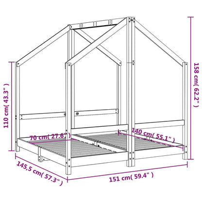 Vidaxl Estructura De Cama De Niños Madera De Pino Negro 2x(70x140) Cm_2