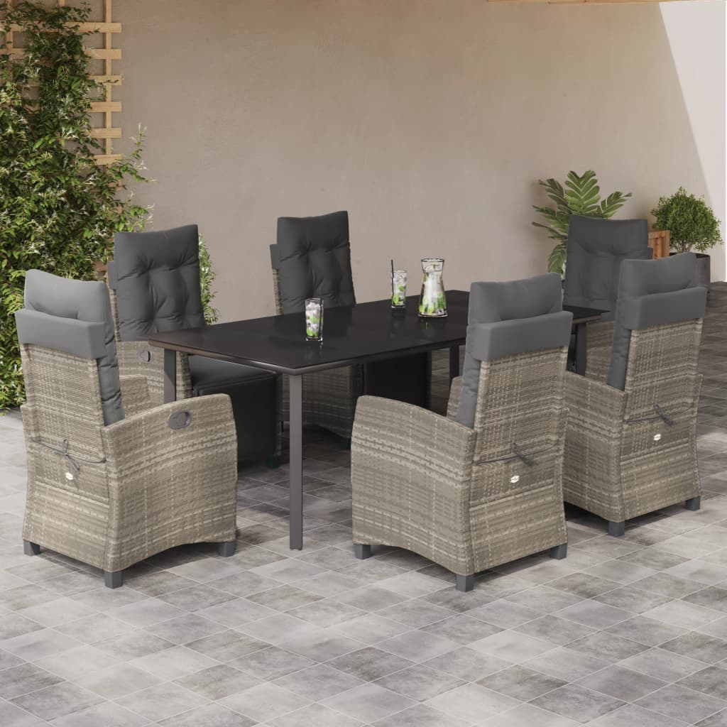 Set Comedor Jardín 7 Pzas Y Cojines Ratán Sintético Gris Claro / Vetonek_0