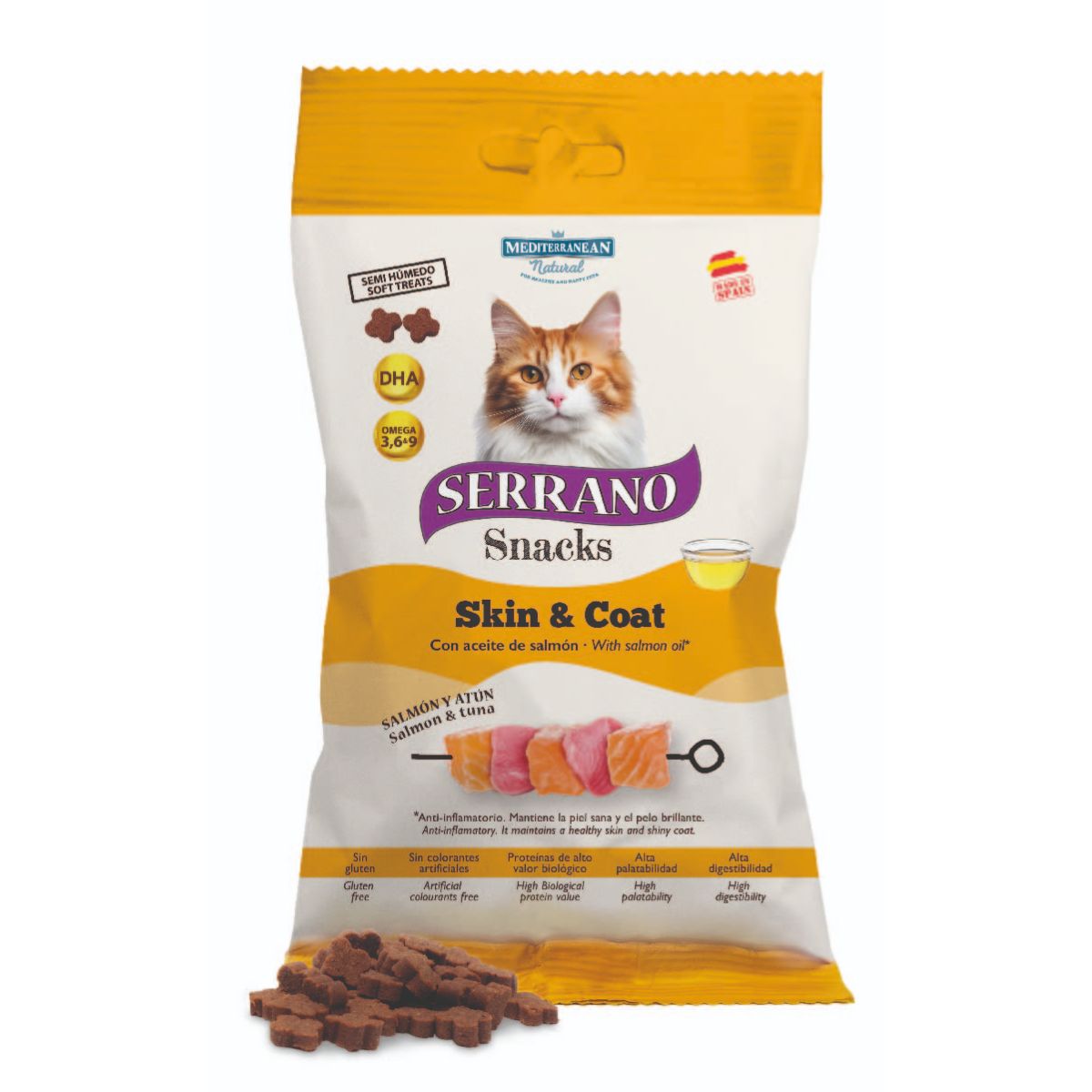 Serrano Snacks Skin &amp; Coat salmão e atum para gatos 50 g