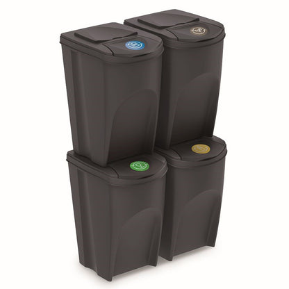 Set De 4 Cubos De Basura Keden Sortibox Papelera Reciclaje, Antracita, Volumen 4x35l_0