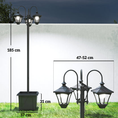 Outsunny Farola Solar Exterior Con Macetero Y 3 Cabezales Negra_2