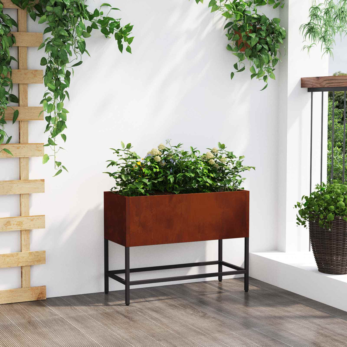 Jardinera Elevada Oxidado 60 X 26 X 45 Cm Acero Autopatinable_3