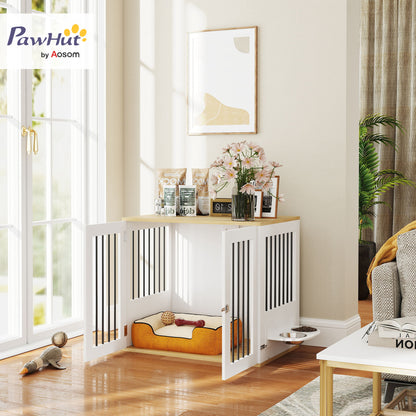 Pawhut Jaula Para Perros Medianos Con Puertas Comedero Giratorio De 360° Blanco_1